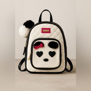 Betsey Johnson White and Black Quilted Backpack with Panda Design
